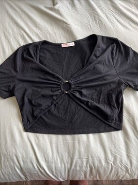 Black Crop Top with Front Ring Detail